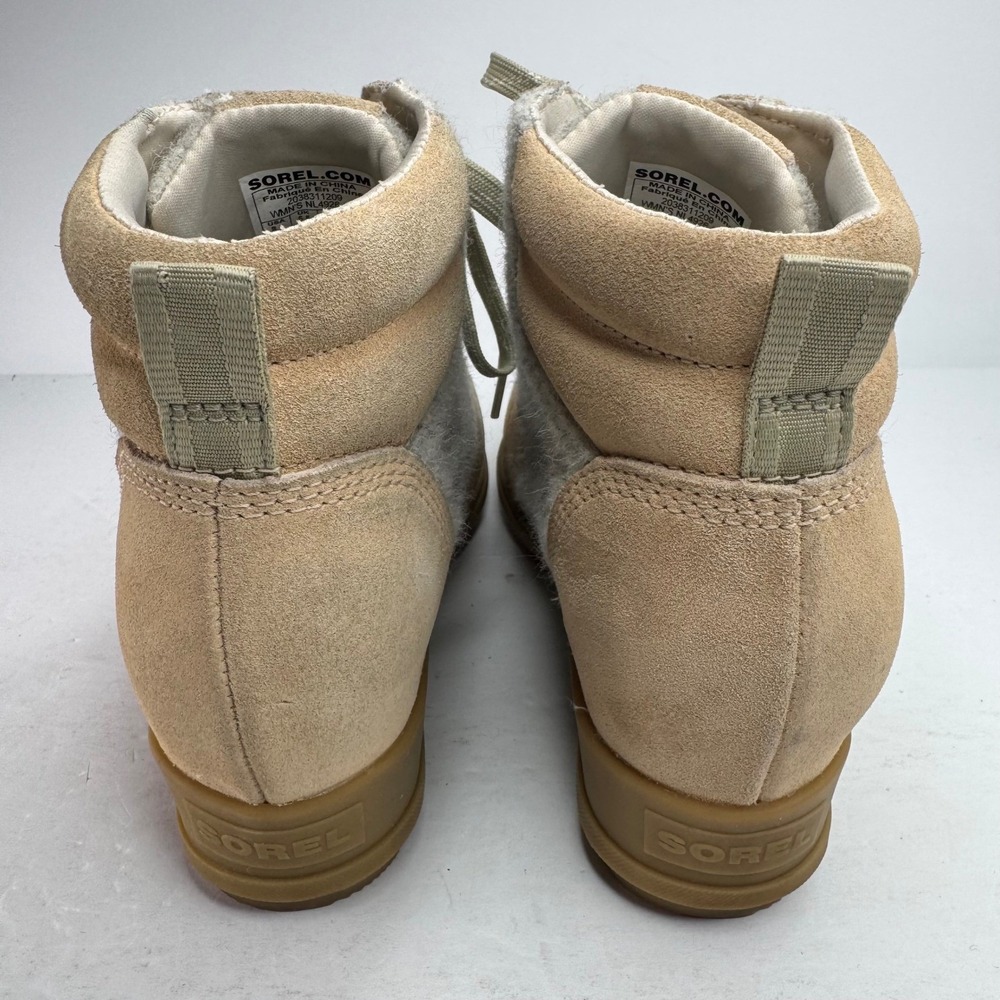 Sorel Evie II Lace Tan Suede Grey Felt Wedge Ankle Boots NL4926-209 Womens 8.5 - Picture 5 of 8